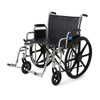 Wheelchairs feature threaded seat screw inserts to minimize stripping from upholstery changes
Armrests and calf pads (if included) are upholstered and padded
Carbon steel frame has rust- and chip-resistant chrome plating while navy vinyl upholstery is easy to clean
Chart pocket is on back to keep out of patient's way but is easily accessible to caregivers
Optional accessories: Anti-Fold Device (item MDS85196, MDS851965SH for 24" chairs ), Overhead Anti-Theft Device for 18-22" models (item MDS85197A, MDS85197SH for 24" chairs), IV Pole (item MDS85183), O2 Holder (item MDS85181U), O2/IV Combo (item MDS85190), Anti-Tip Device (item MDS85189), 22" Pushbar (item MDS85192) , Tinnerman Legrest Lock (item WCA806991)