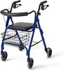 This Listing Is For Deluxe Rollators Back Curved In Blue Color Weight Capacity 250 LBS.
250-lb. weight capacity.
6" (15 cm) wheels; 19.75" (50 cm) between handles; 22" (56 cm) seat height; height min./max. is 32.5" -37" (83-94 cm).