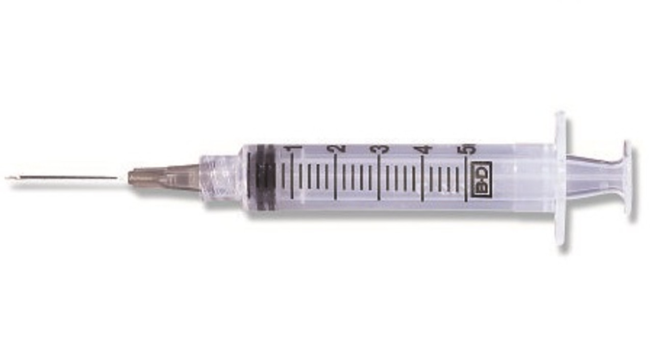 BD 309632 Syringe with Hypodermic Needle PrecisionGlide™ 5 mL 21 Gauge 1 Inch Detachable Needle Without Safety