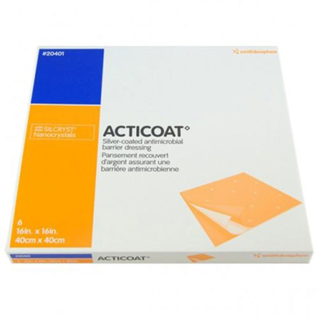 Smith & Nephew 20401 ACTICOAT SILVER COATED ANTIMICROBIAL Barrier Dressing, SIZE 40CM X 40CM BX/6