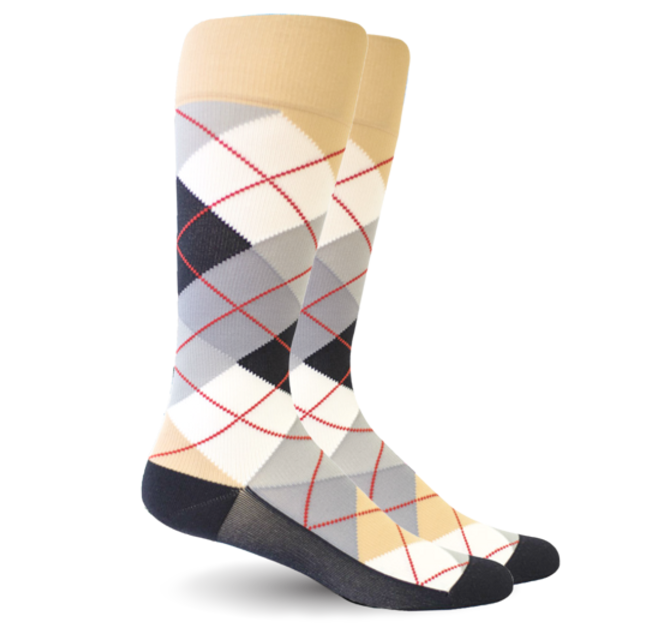 Medical Compression Socks for Men - BEIGE/WHITE - ARGYLE SIZE: MB-TCM STRENGTH:20-30 MMHG (1 Pair) (HH X420CMB81-T) (HH X420CMB81-T)