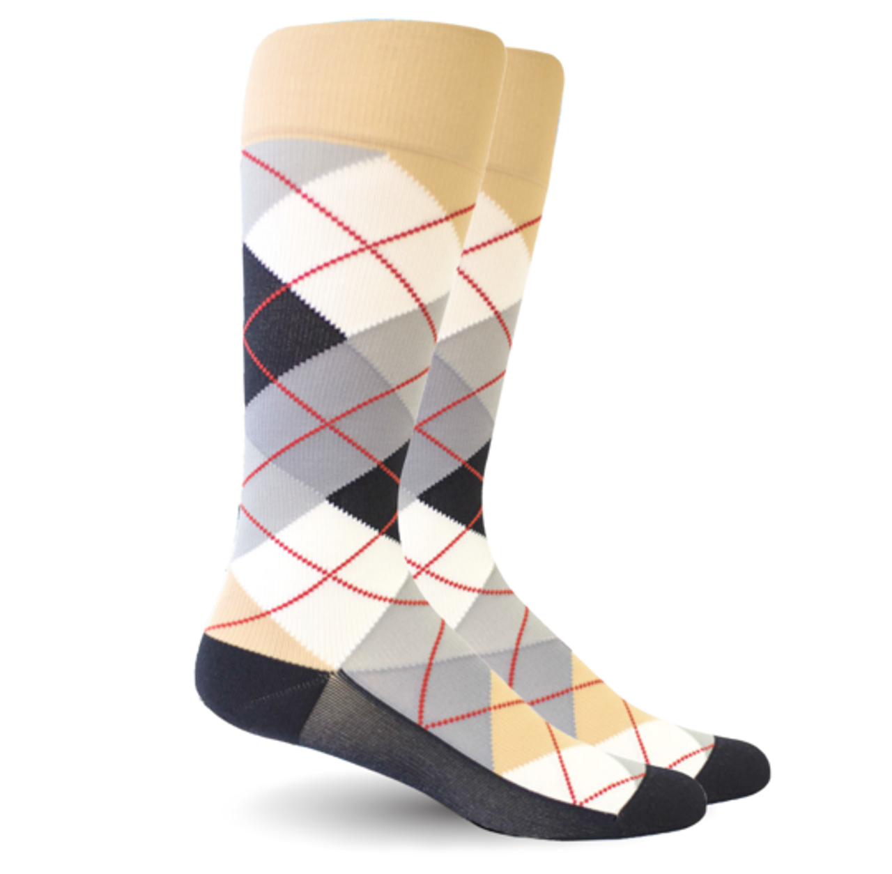 Medical Compression Socks for Men - BEIGE/WHITE - ARGYLE SIZE: MD-TCM STRENGTH:20-30 MMHG (1 Pair) (HH X420CMD81-T) (HH X420CMD81-T)