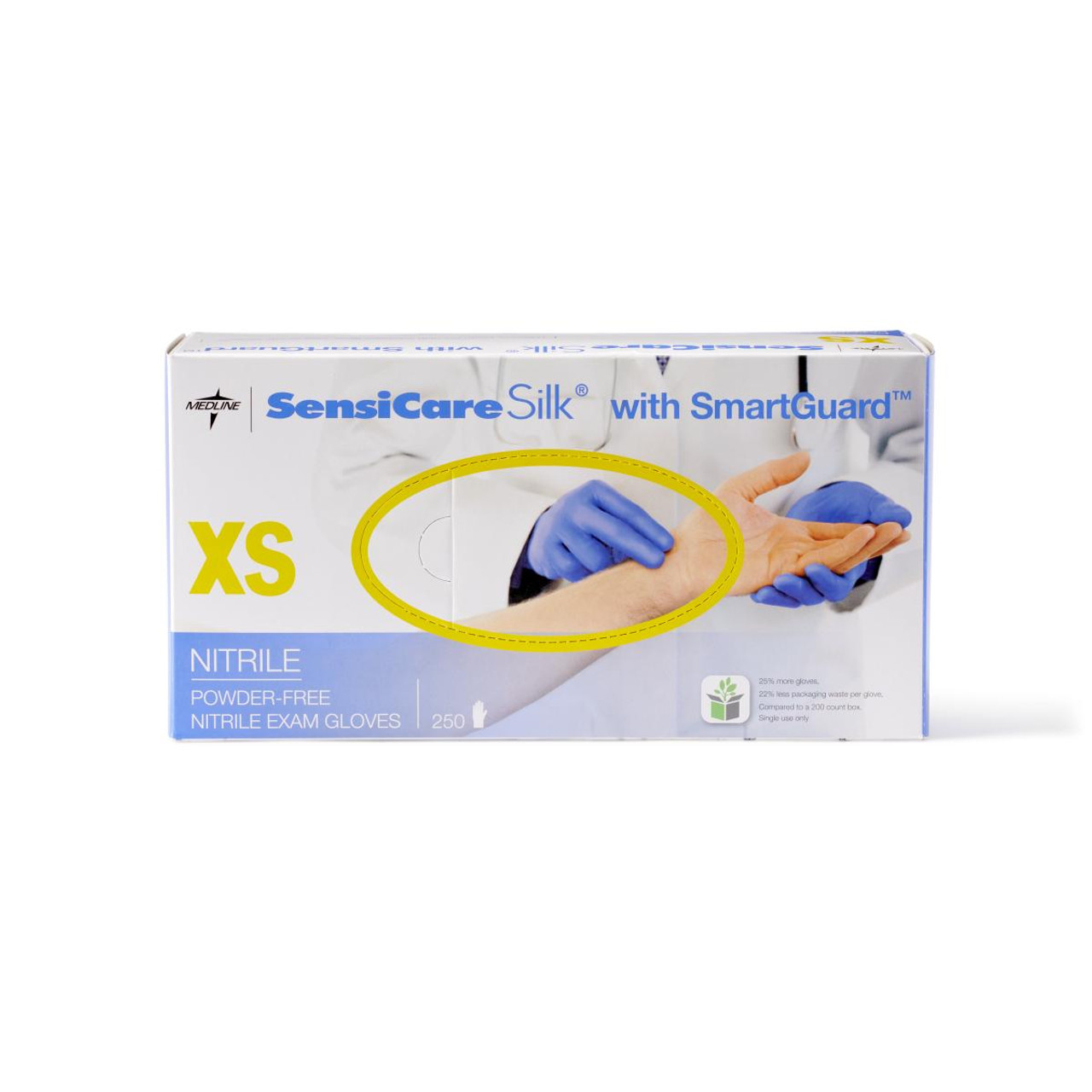 Medline MDS2583 SensiCare Silk Nitrile Powder-Free Exam Gloves, W/FILM, XSmall CS 2500/CS