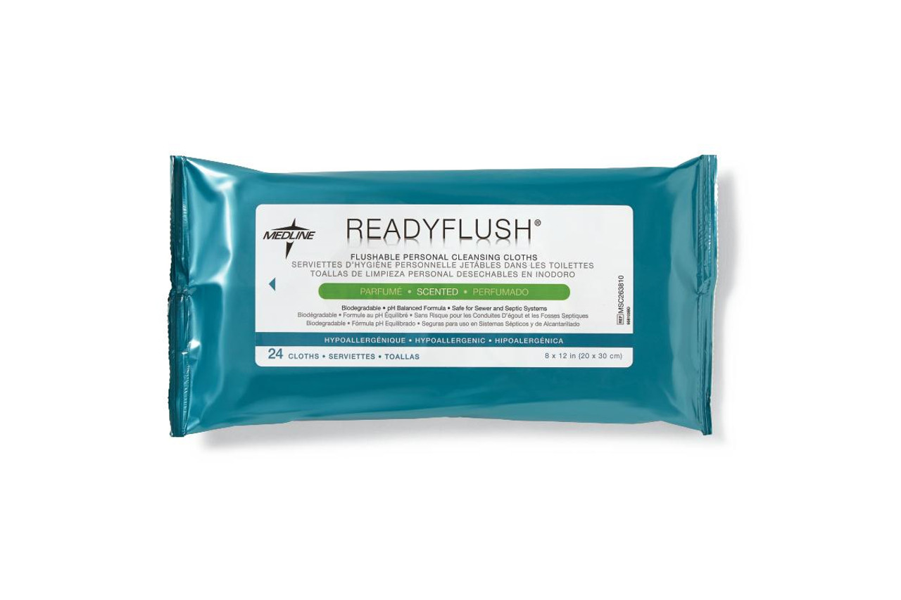 Medline MSC263810 ReadyFlush Biodegradable Flushable Wipes Scented, 24/PACK CS 24/CS