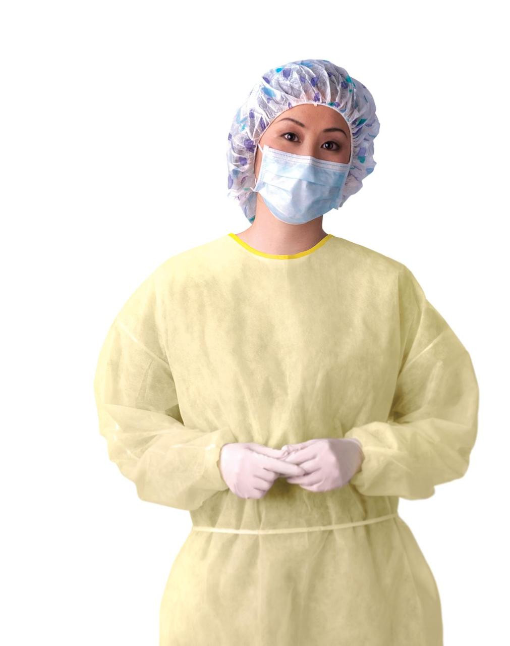 Medline NON27236XL Isolation Gown,Light-Weight,SIDE/NECK TIES,YELLOW,XL CS 50/CS