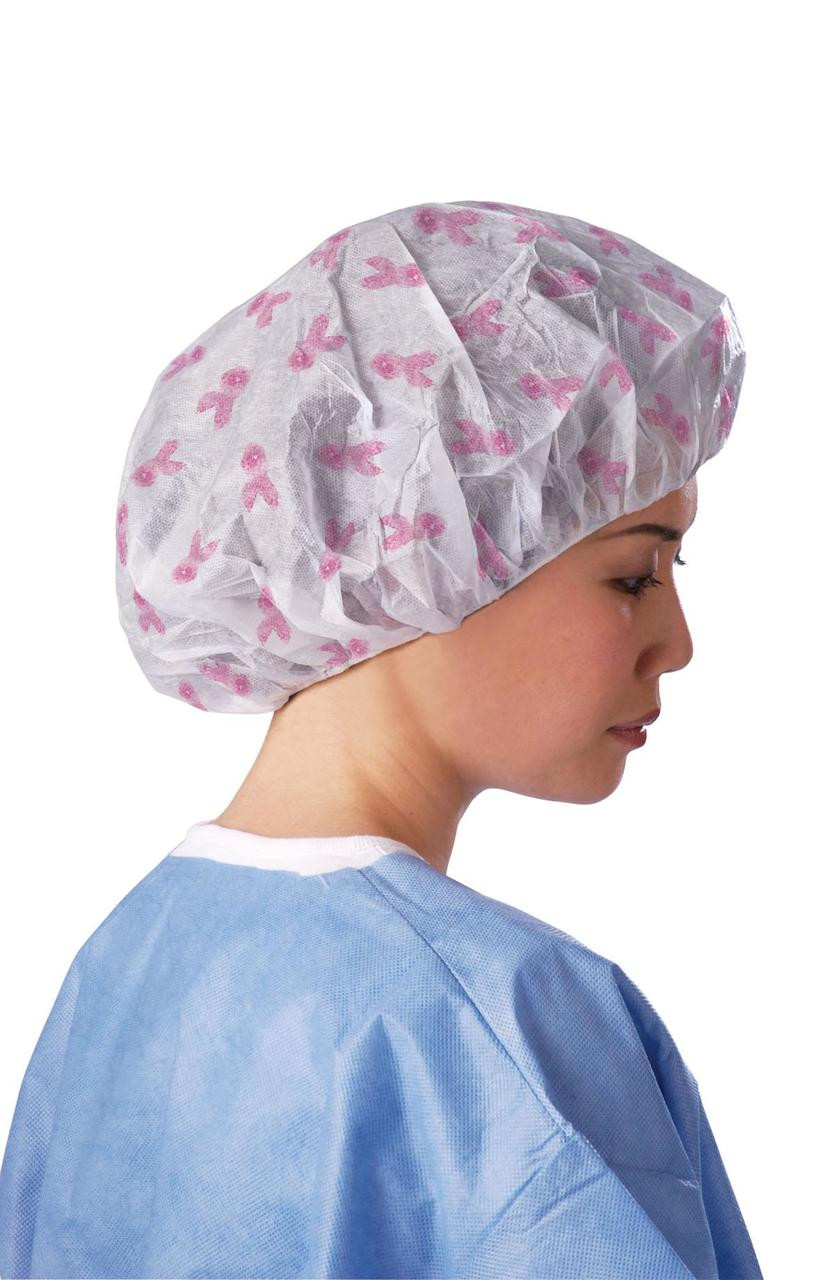 Medline NON28230R CAP,BOUFFANT,BREAST CANCER PINK RIB,24 CS 500/CS