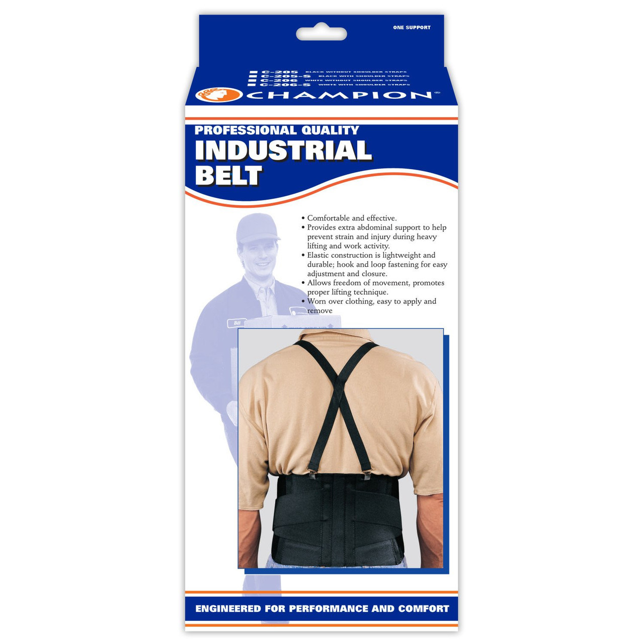 Champion 0205BL-L INDUSTRIAL BELT W/SUSPENDERS, BLACK, Large