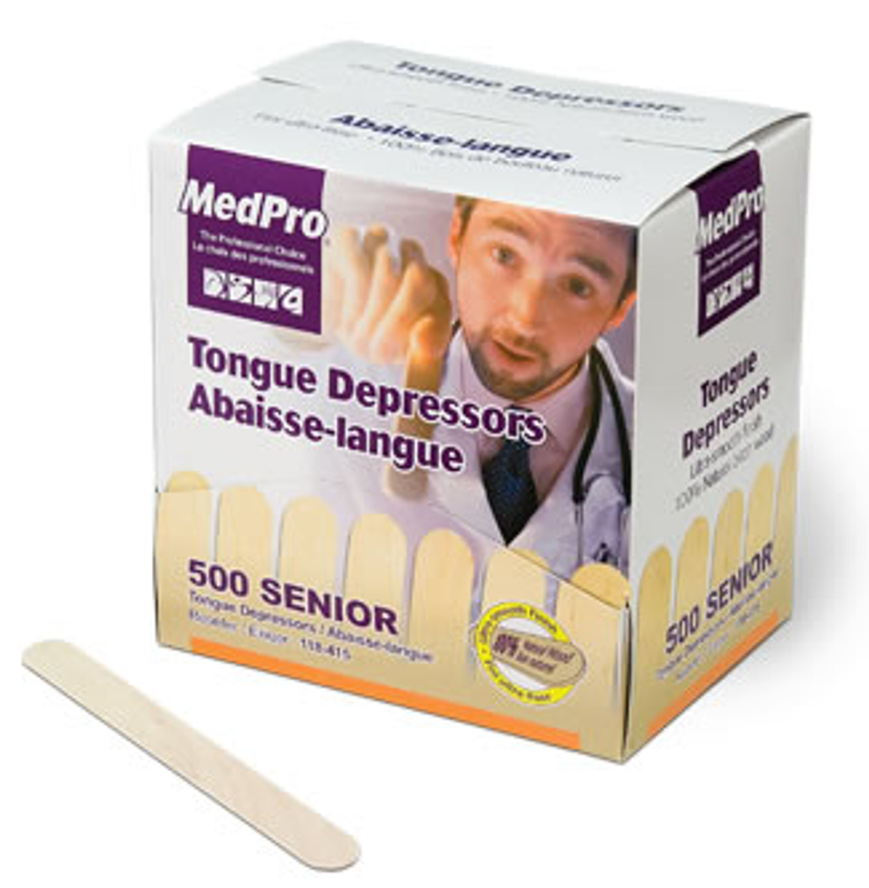 MEDPRO 118-415 Senior Tongue Depressor, WOOD, DISPENSER BOX BX/500