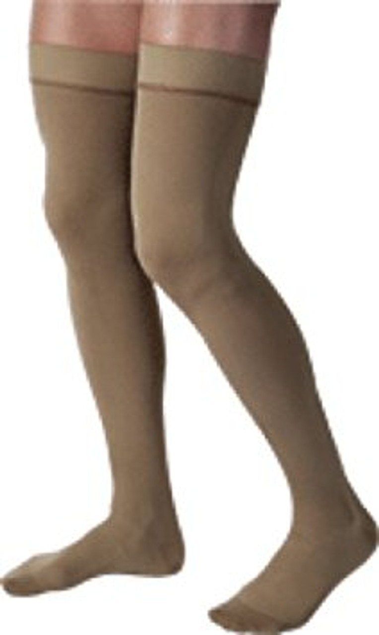 BSN-115401 PR/1 JOBST MEDICAL LEG WEAR, MEN, RIBBED, THIGH HIGH W/SIL DOT BAND, 20-30MMHG, MD, KHAKI, CLOSED TOE