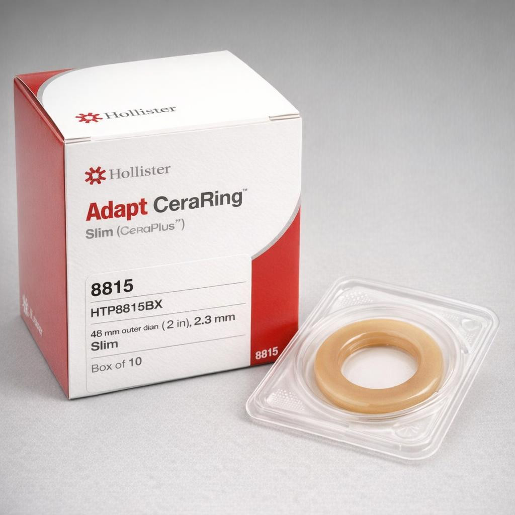 Hollister Adapt CeraRing Slim Barrier Rings 2" (48 mm) — 2.3 mm, Box of 10 (8815) — Packaging & contents overview (box and tray)