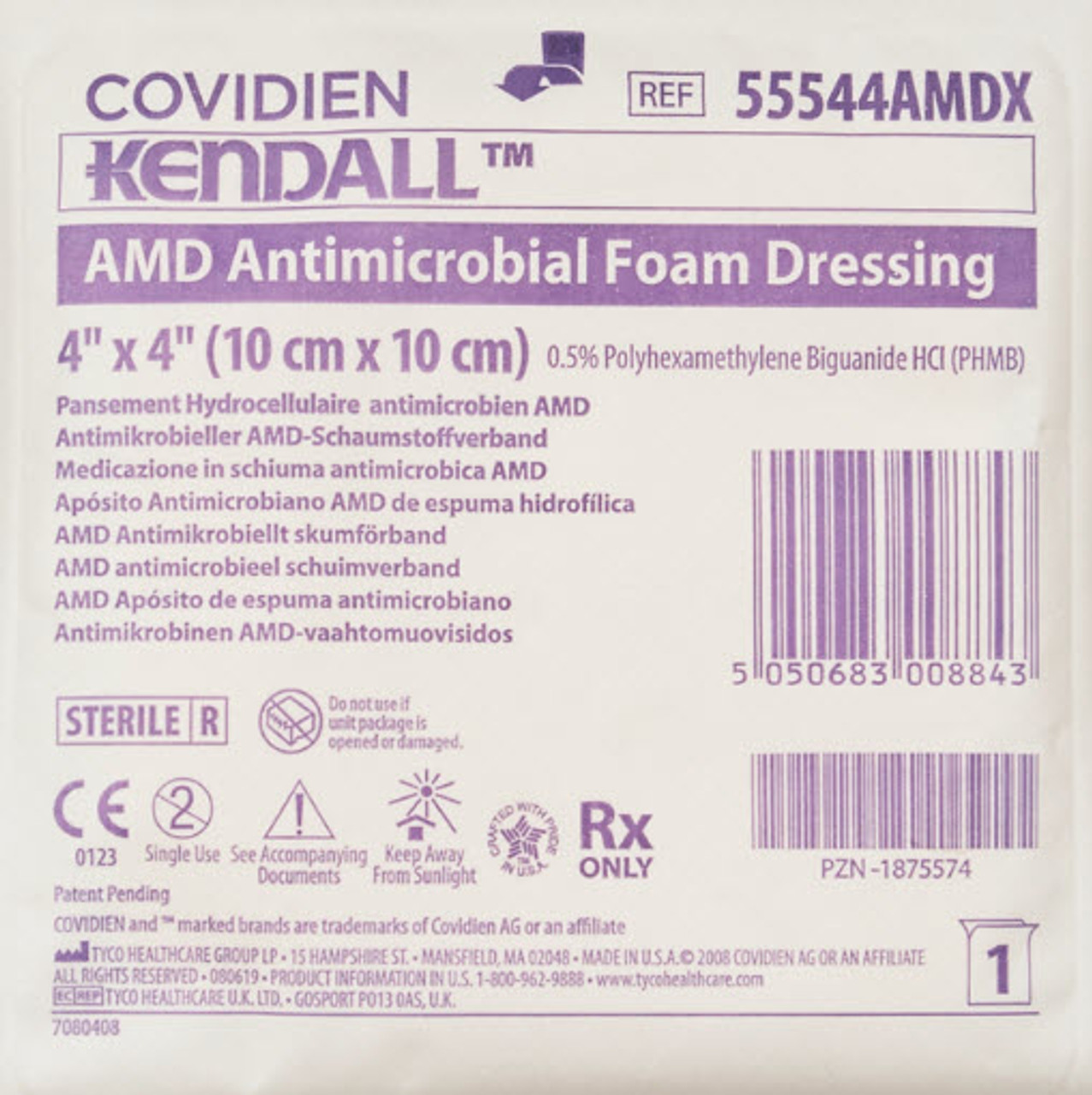 Covidien 55544AMDX AMD ANTIMICROBIAL FOAM DRESSING, 4"x4" BX/10 (Case of 5)