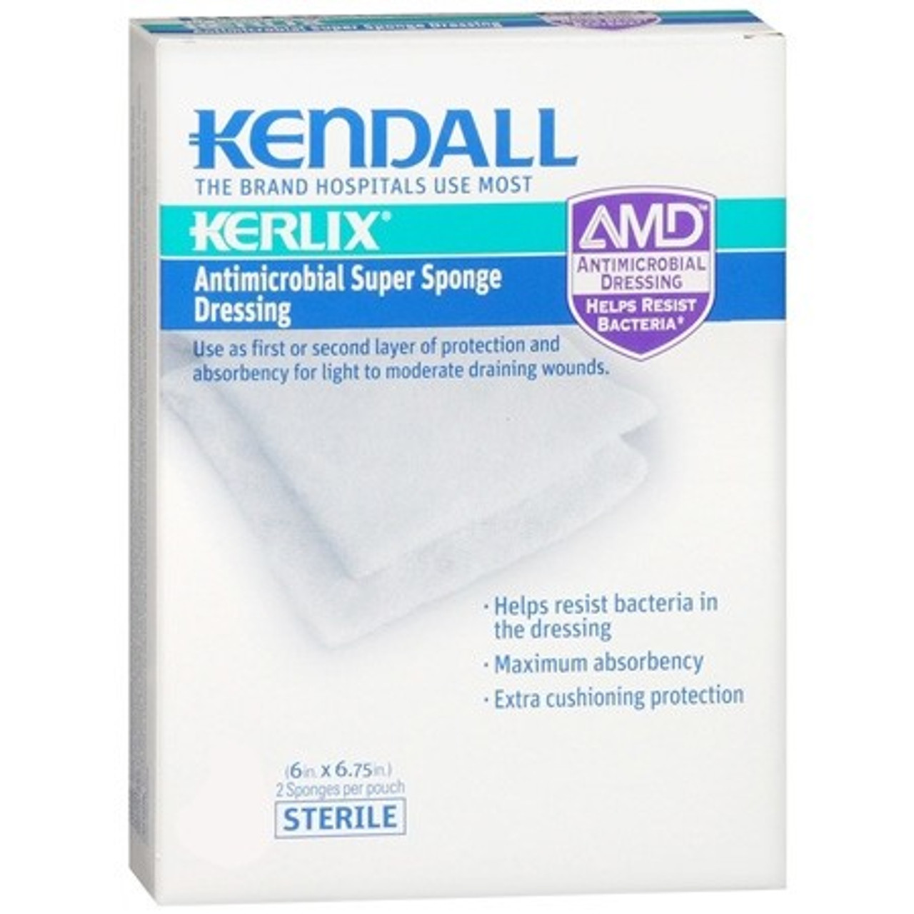 Kendall 6665 KERLIX AMD ANTIMICROBIAL ISLAND DRESSING SUPER SPONGE, 6" X 6 3/4", STERILE PK/5
