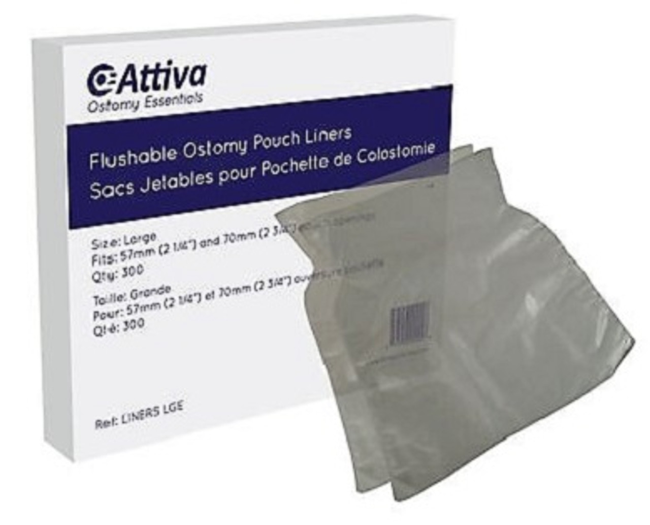 Ostomy Essentials LINERS-LGE Attiva Flushable Ostomy Pouch Liners, OPENINGS 57MM & UP SIZE 17CM X 20CM