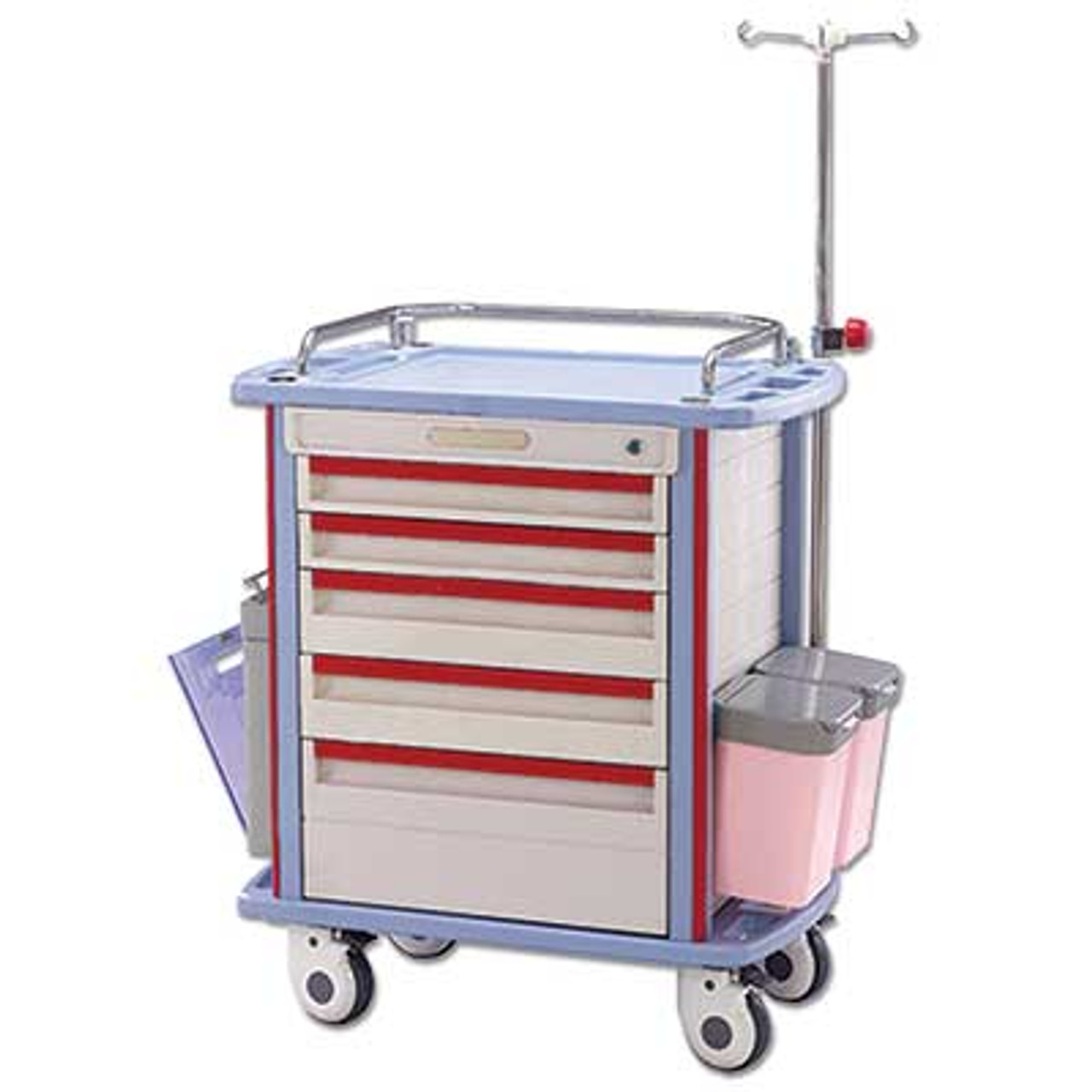 Solic F45-1 EMS CRASH CART WITH 5 DRAWERS 32"L, 19.8"W, 36.8"H. RED/BEIGE