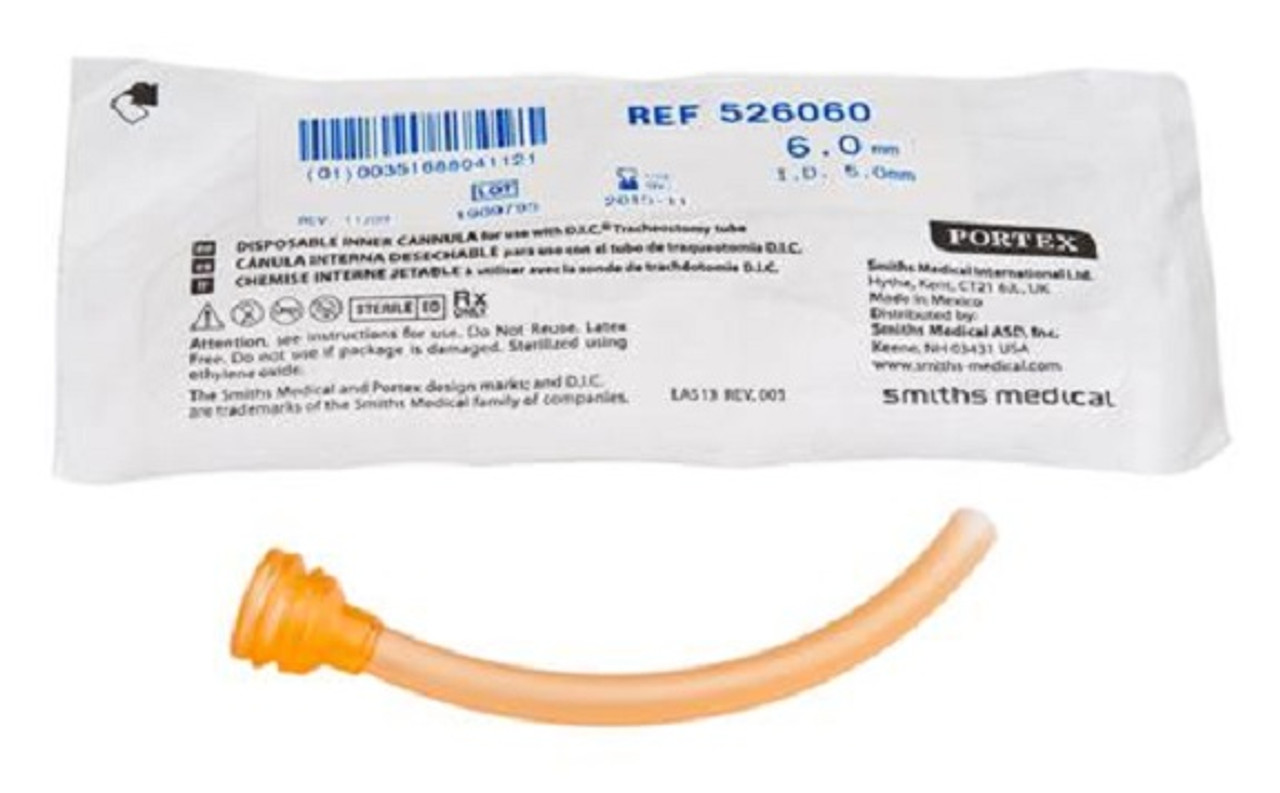 Smiths Medical 526060 PORTEX DISPOSABLE Inner Cannula with inner 5 mm for 6mm TUBE, Orange BX/20