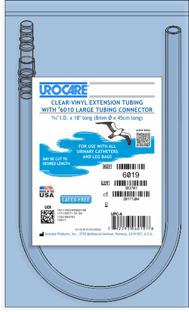 UROCARE 6019 CLEAR VINYL TUBING WITH CONNECTOR, SIZE 18" LENGTH