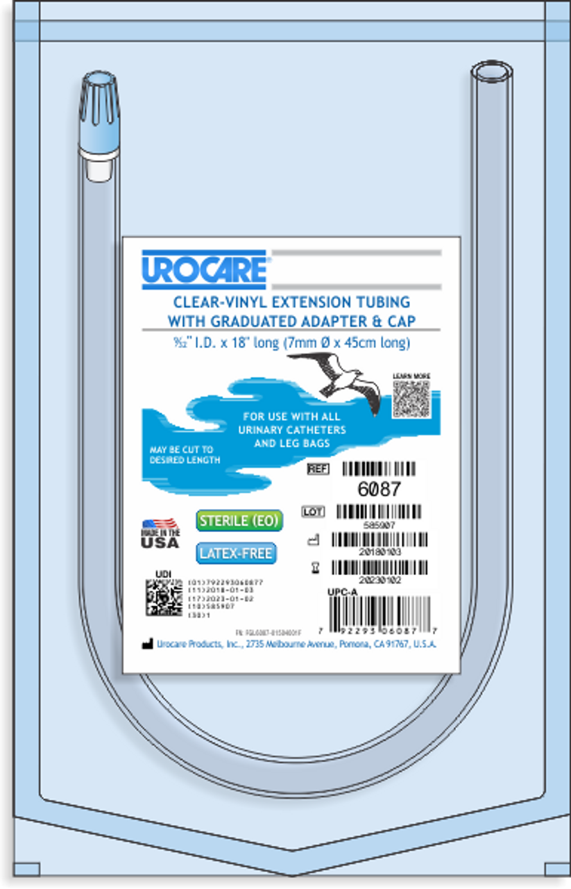 UROCARE 6061 CLEAR VINYL DRAINAGE TUBING WITH GRADUATED ADAPTOR AND CAP, SIZE 60" LENGTH X 9/32" ID, NON-STERILE