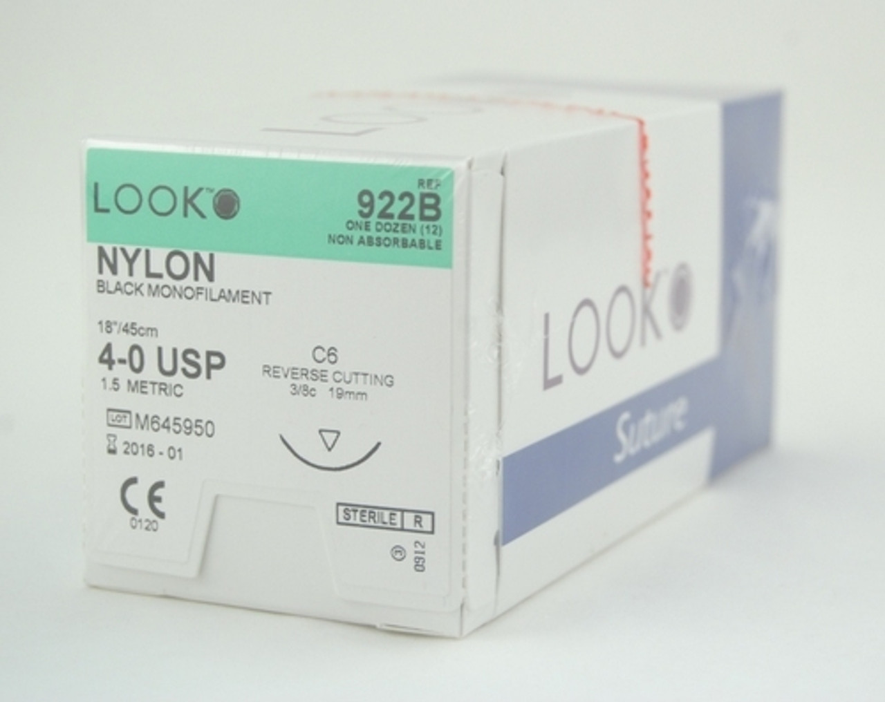 Look 922B Suture Bk Nylon Mono C6 4-0 18" 12/Box