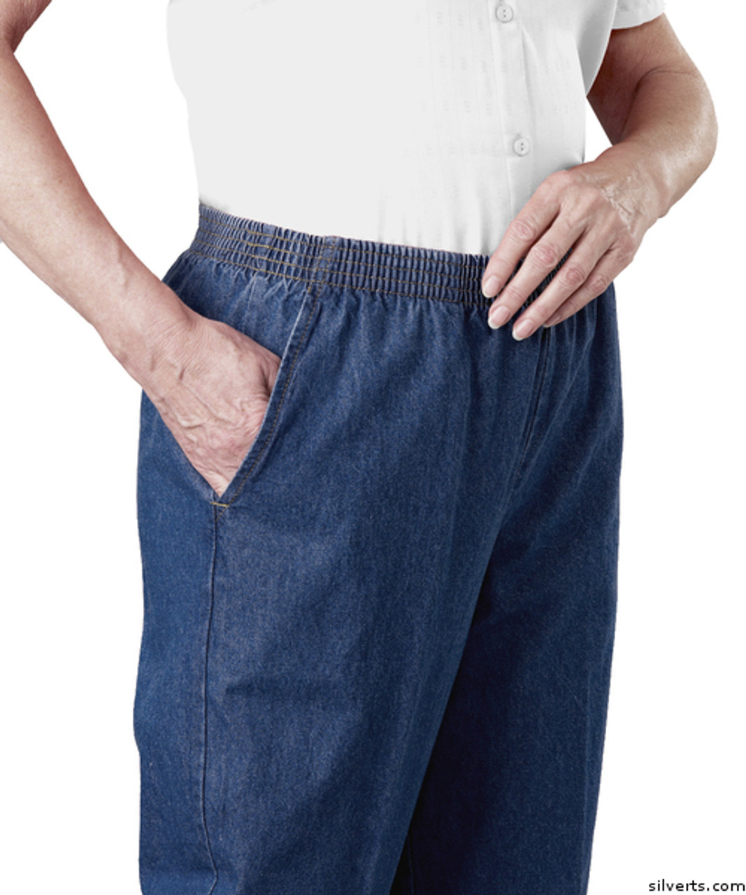Silvert's 130300109 Arthritis Elastic Waist Pull On Jean Pants For Women With 2 Pockets , Size 20, BLUE DENIM