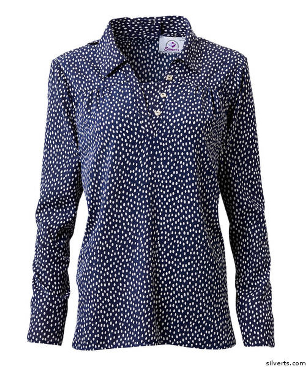 Silvert's 235000704 New Style Adaptive Open Back Blouses For Women, Size X-Large, NAVY DOT