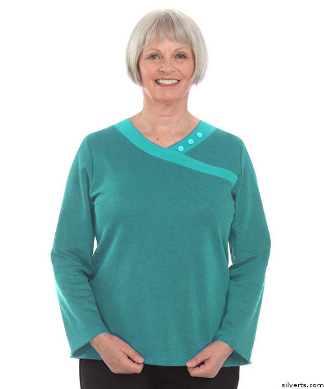 Silvert's 249110201 V Neck Adaptive Top For Women, Size 2X-Large, MARINE
