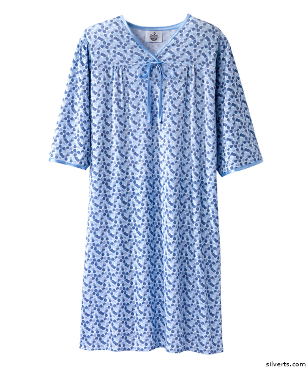 Silvert's 260002803 Womens Hospital Gowns Soft Cotton Knit Adaptive Pattern  , Size Large, BLUE DOT