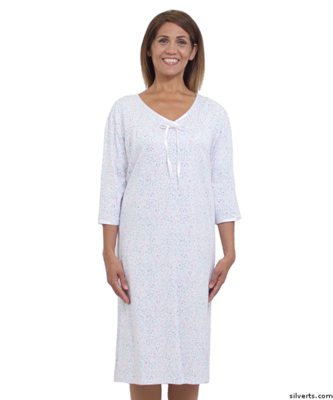 Silvert's 260002004 Womens Hospital Gowns Soft Cotton Knit Adaptive Pattern  , Size X-Large, DOTS