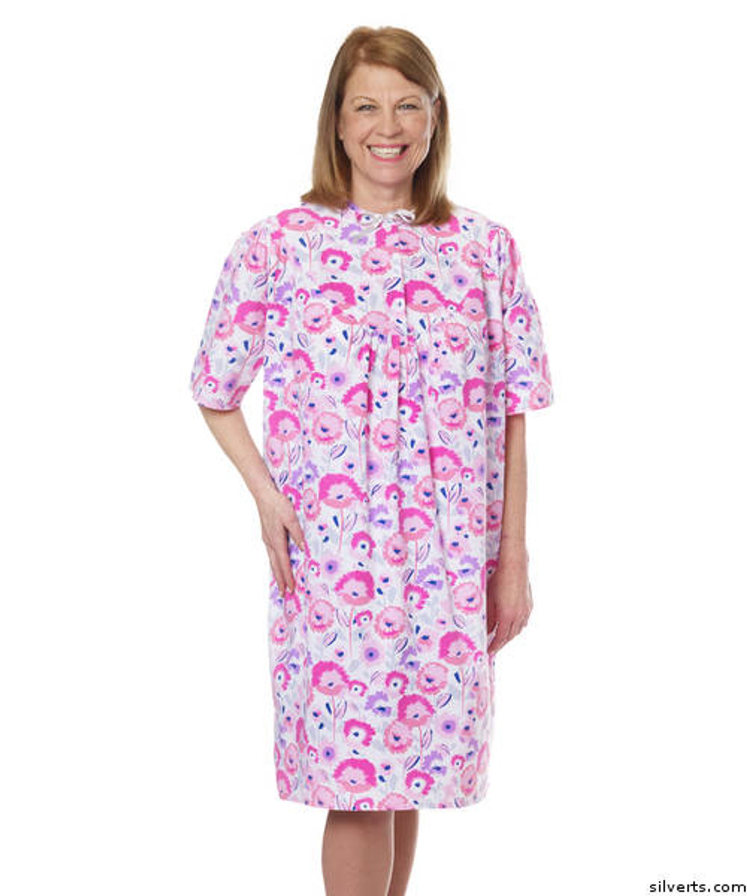 Silvert's 262510203 Women's Pretty Cotton Hospital Patient Gowns , Size 3X-Large, PINK FLOWER