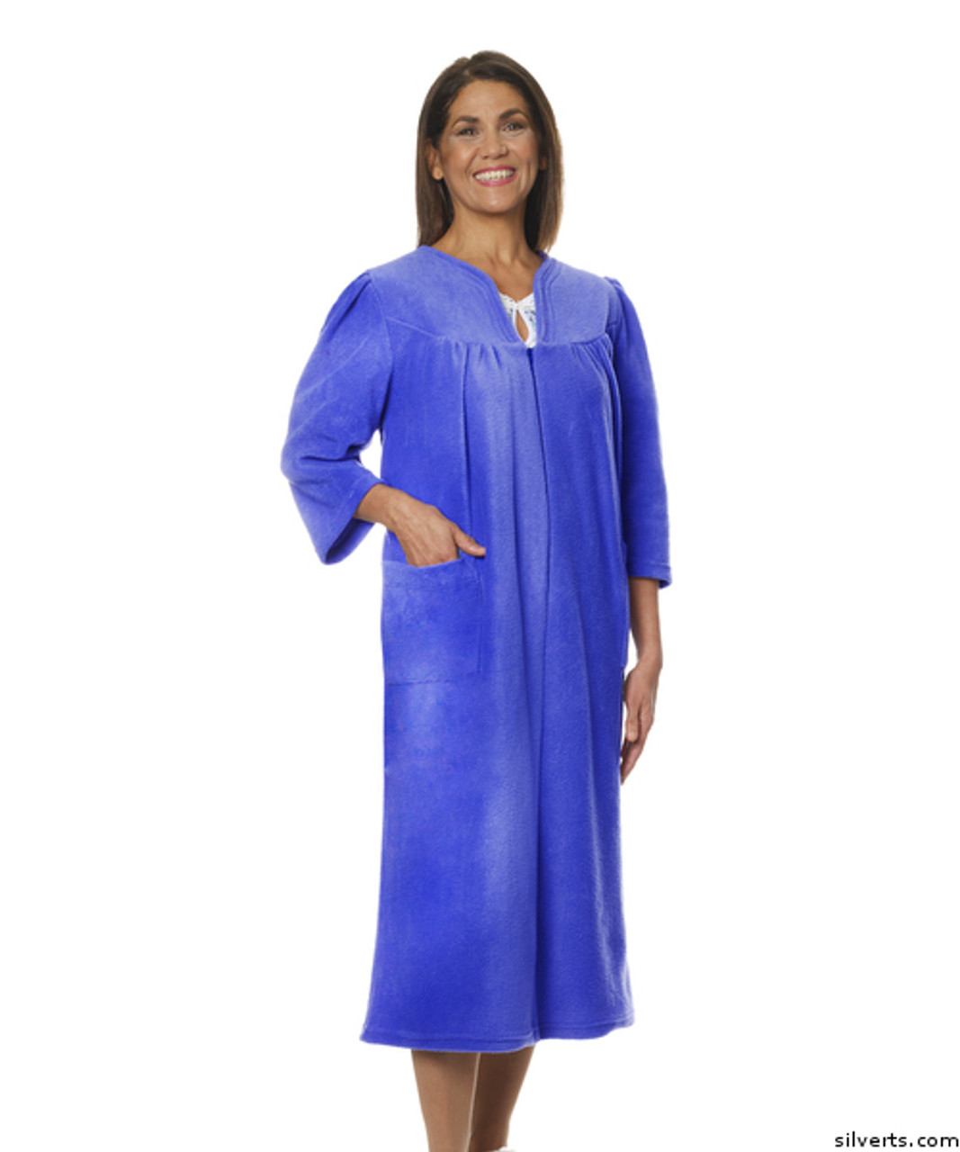 Silvert's 264501004 Womens Warm Open Back Adaptive Fleece Robe , Size Large, ROYAL