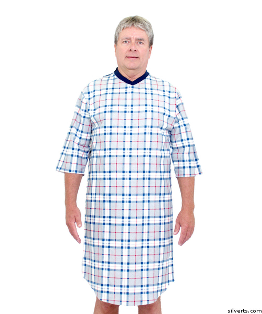 Silvert's 501211202 Mens Adaptive Cotton Hospital Patient Nightgowns , Size 2X-Large, SMOKEY PLAID