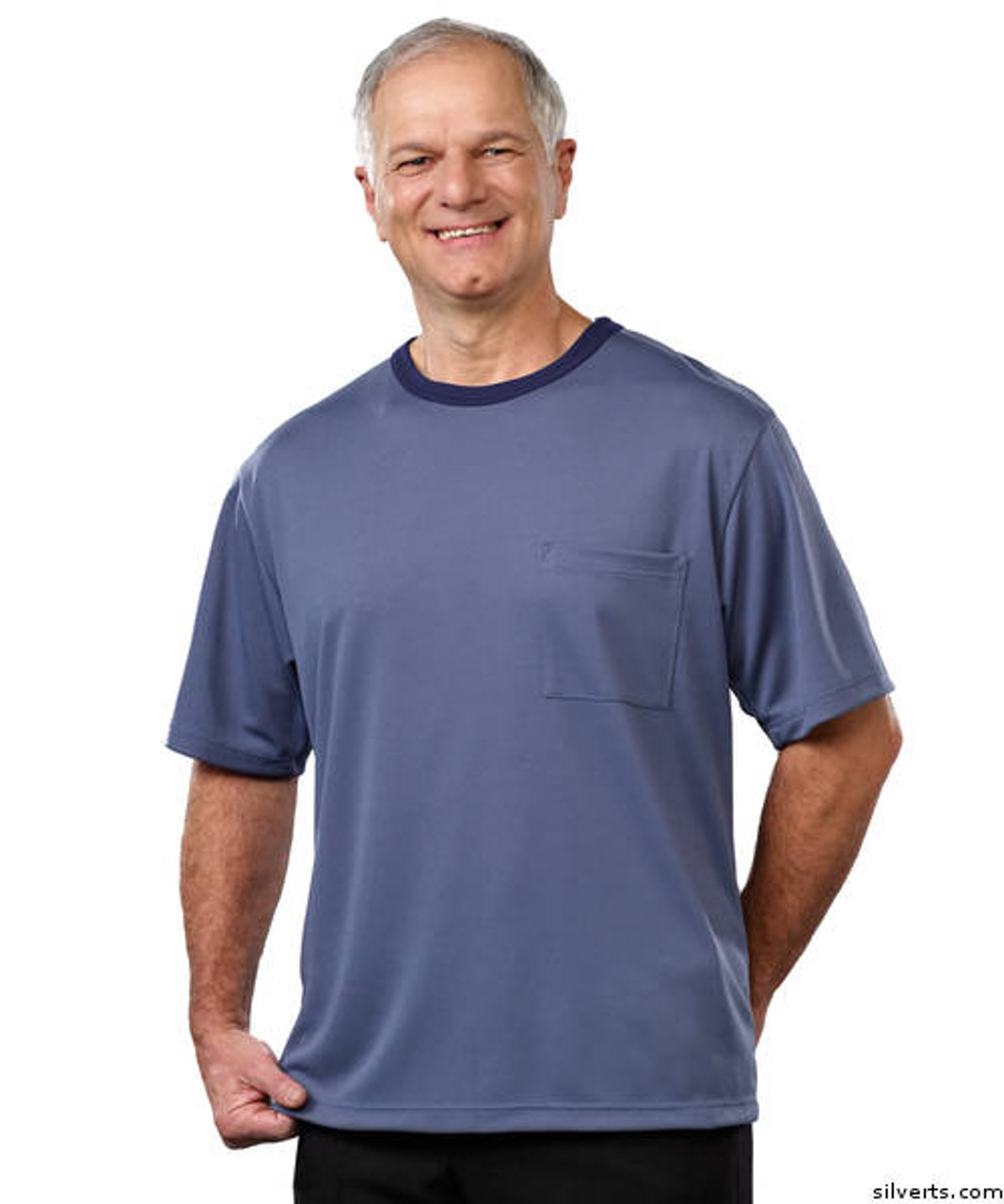 Silvert's 505400201 Adaptive Tshirt Top For Men , Size Small, STEEL BLUE