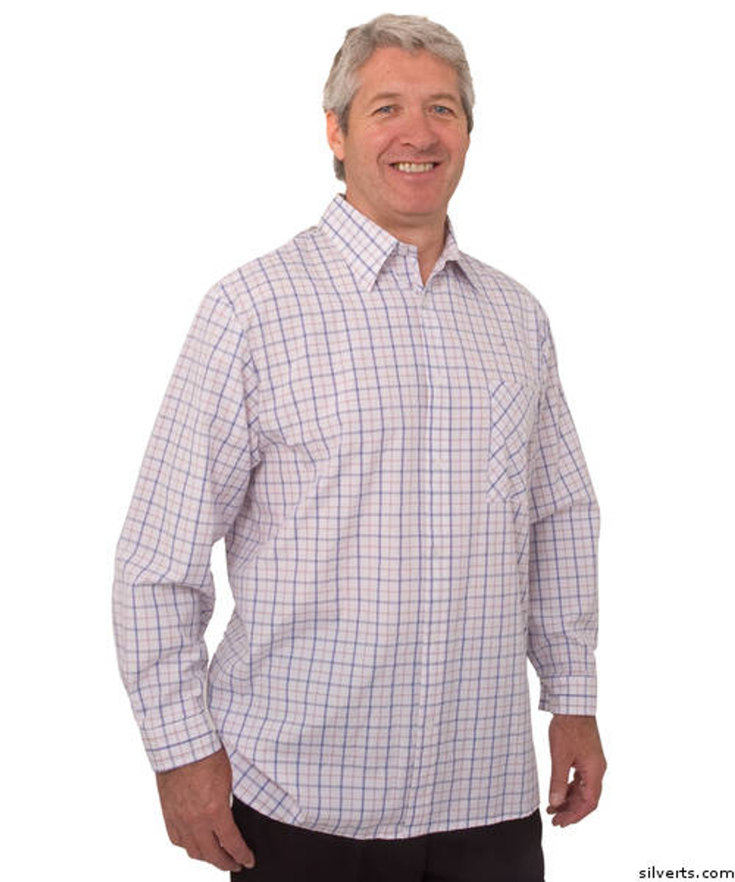 Silvert's 507500602 Men's Adaptive Sport Shirt , Size Small, NAVY/RED