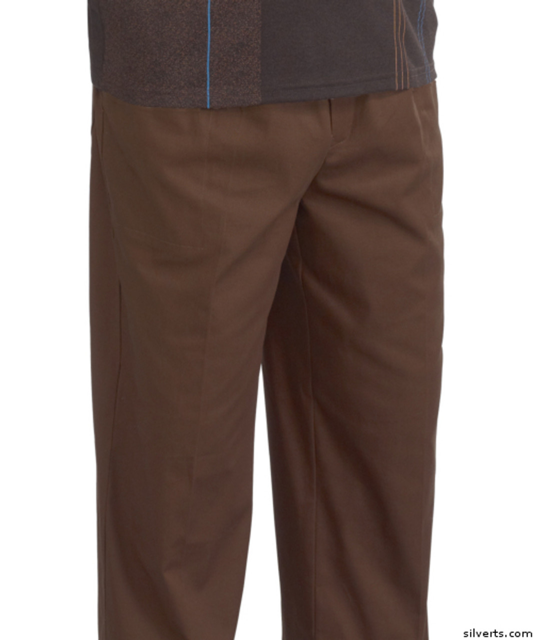 Silvert's 507900402 Full Elastic Waist Pants For Men , Size Small, BROWN