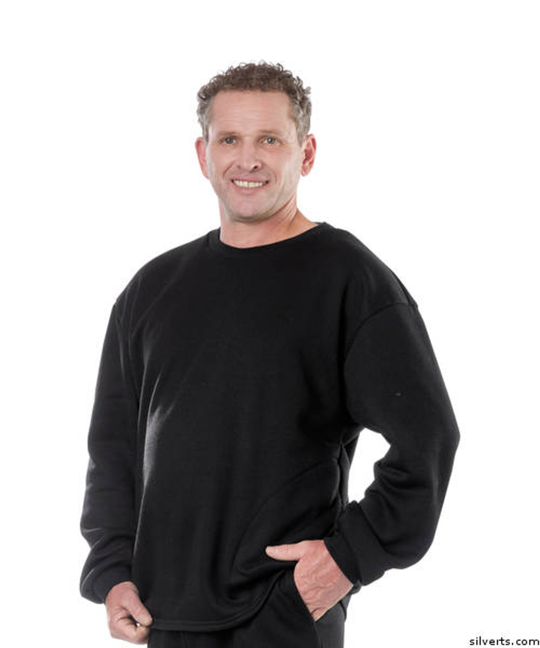 Silvert's 510300202 Mens Adaptive Fleece Sweatshirt Top , Size Small, BLACK