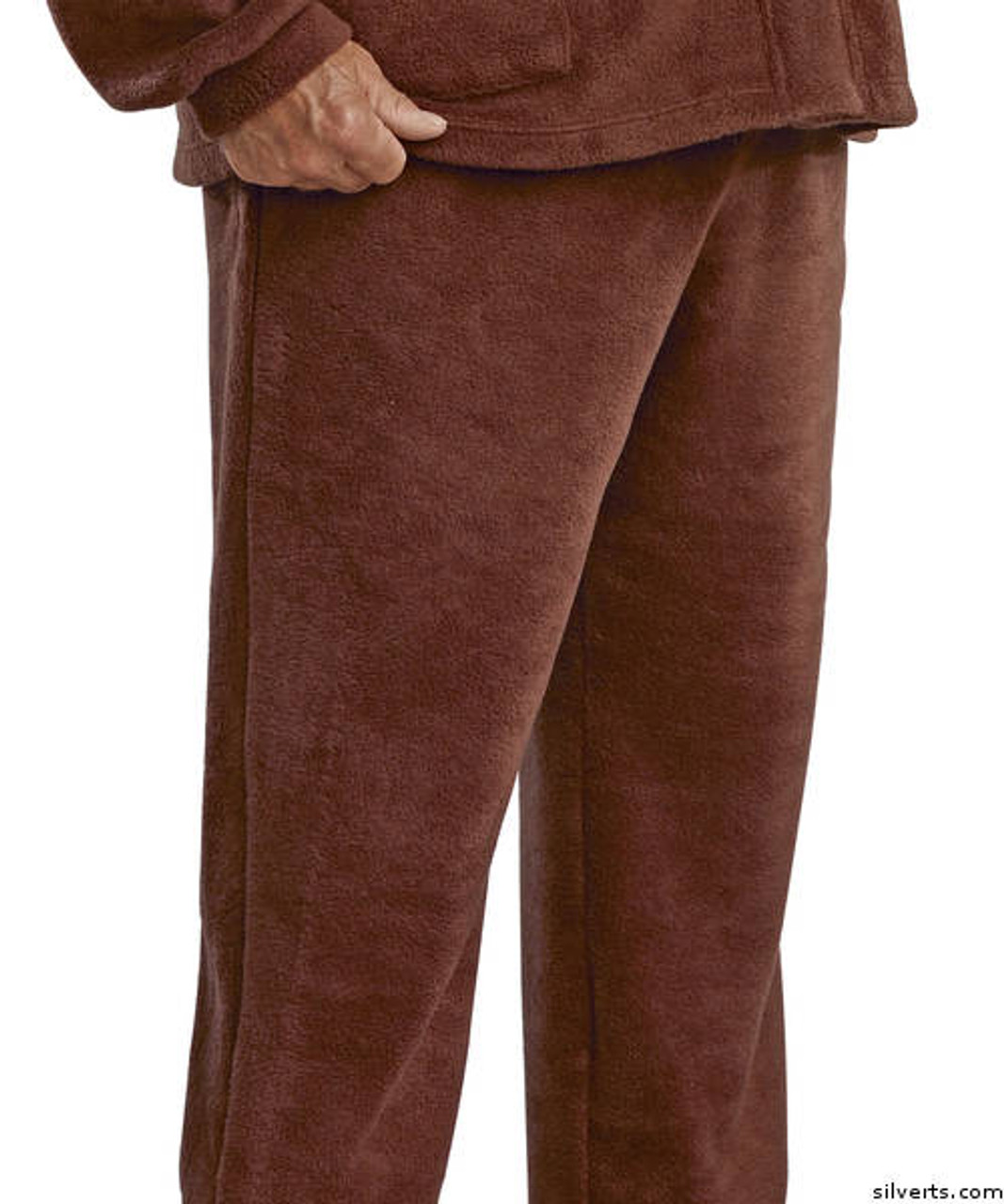 Silvert's 518130504 Mens Polar Fleece Easy Access Track Pants With Easy Access Pants, Size Large, BROWN