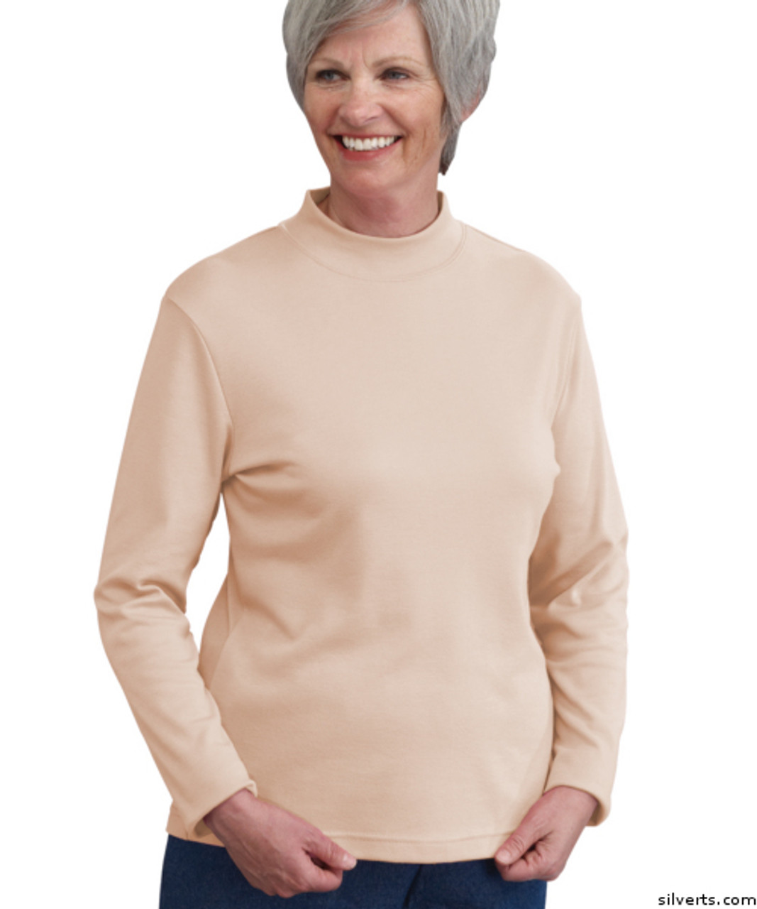 Silvert's 130600104 Womens Long Sleeve Mock Turtleneck Shirt, Size Large, CREAM