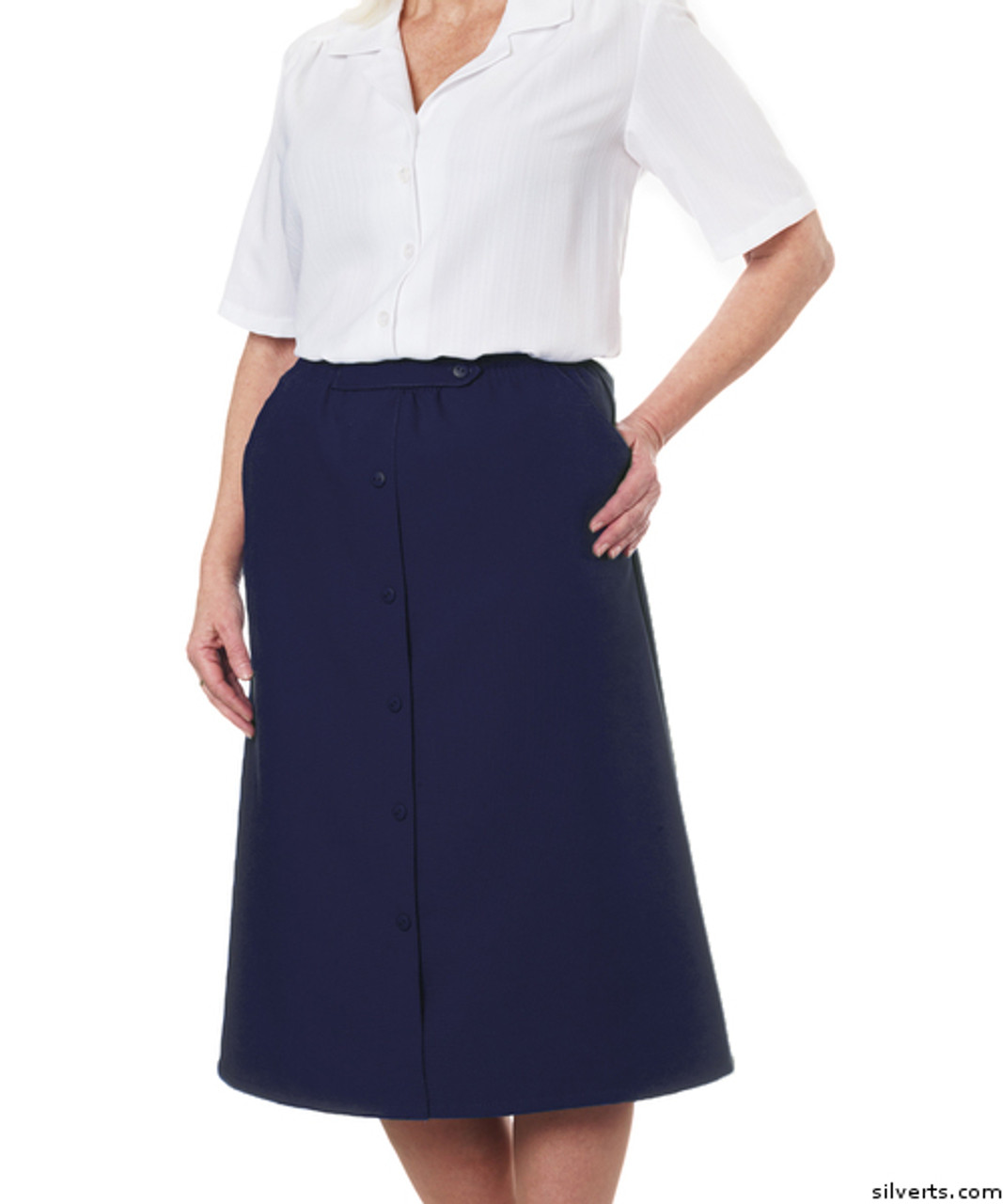 Silvert's 131300303 Womens Regular Elastic Waist Skirt With Pockets , Size 8, NAVY