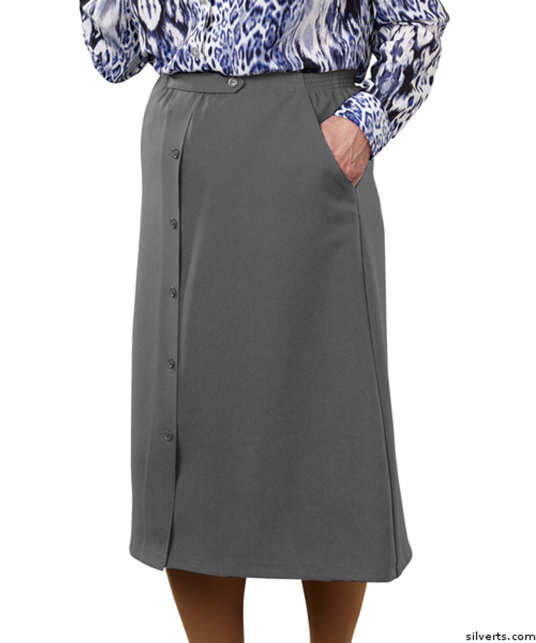 Silvert's 131301507 Womens Regular Elastic Waist Skirt With Pockets , Size 16, SMOKE GREY