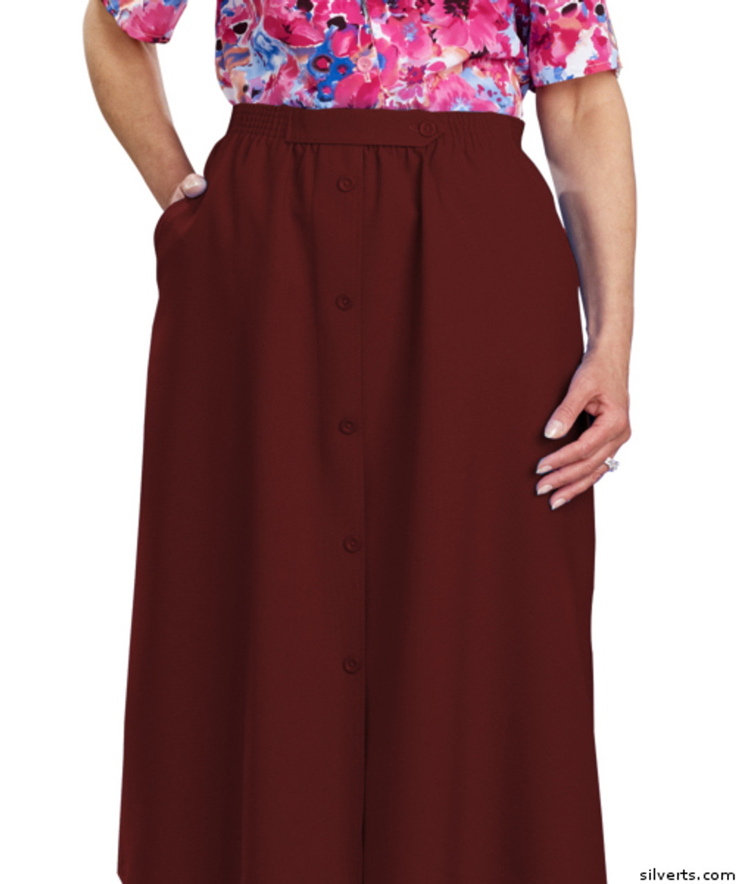 Silvert's 131311107 Womens Regular Elastic Waist Skirt With Pockets , Size 40, BURGUNDY