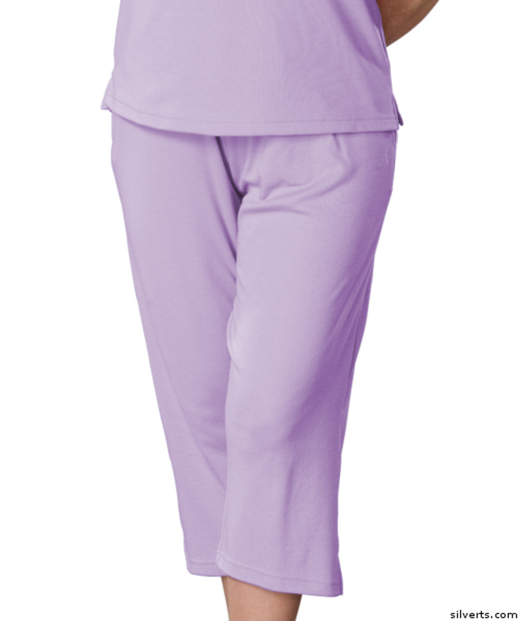 Silvert's 131600302 Womens Arthritis Elastic Waist Pull On Capris Pants, Size Small, LILAC