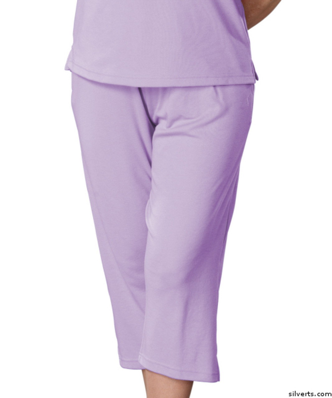 Silvert's 131600305 Womens Arthritis Elastic Waist Pull On Capris Pants, Size X-Large, LILAC