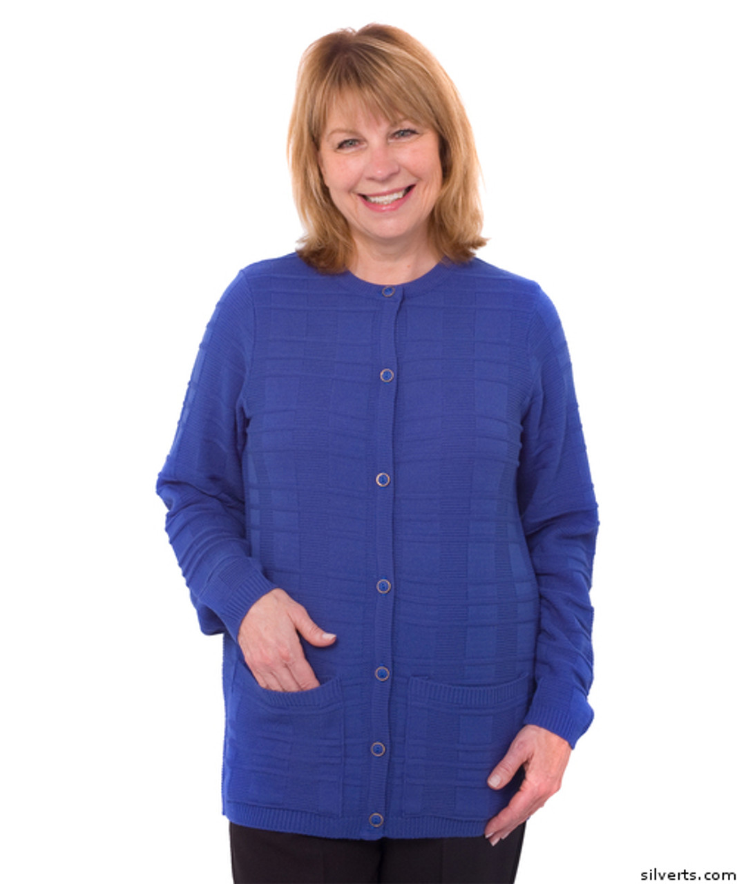 Silvert's 132601202 Womens Cardigan Sweater With Pockets , Size Small, ROYAL