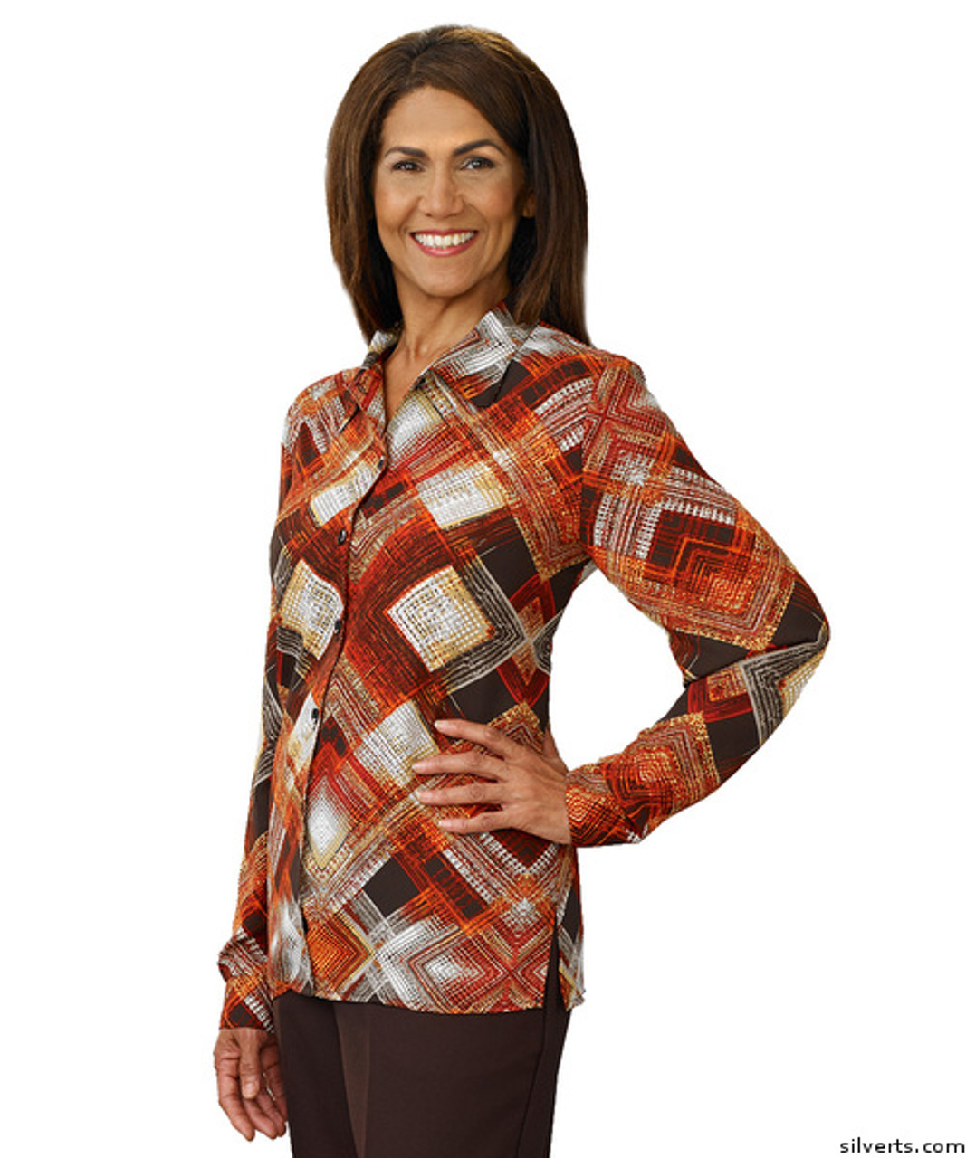 Silvert's 133000605 Mature Womens Long Sleeve Petite Blouses , Size 14P, RUST