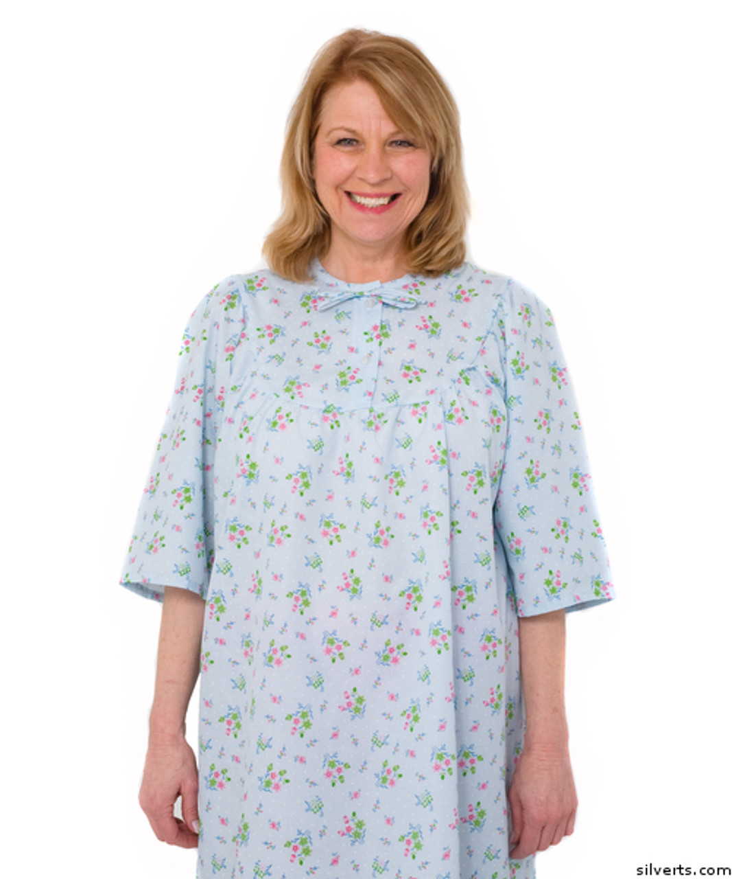 Silvert's 161300302 Womens Regular Short Cotton Sleepwear Nightgown , Size Small, BLUE