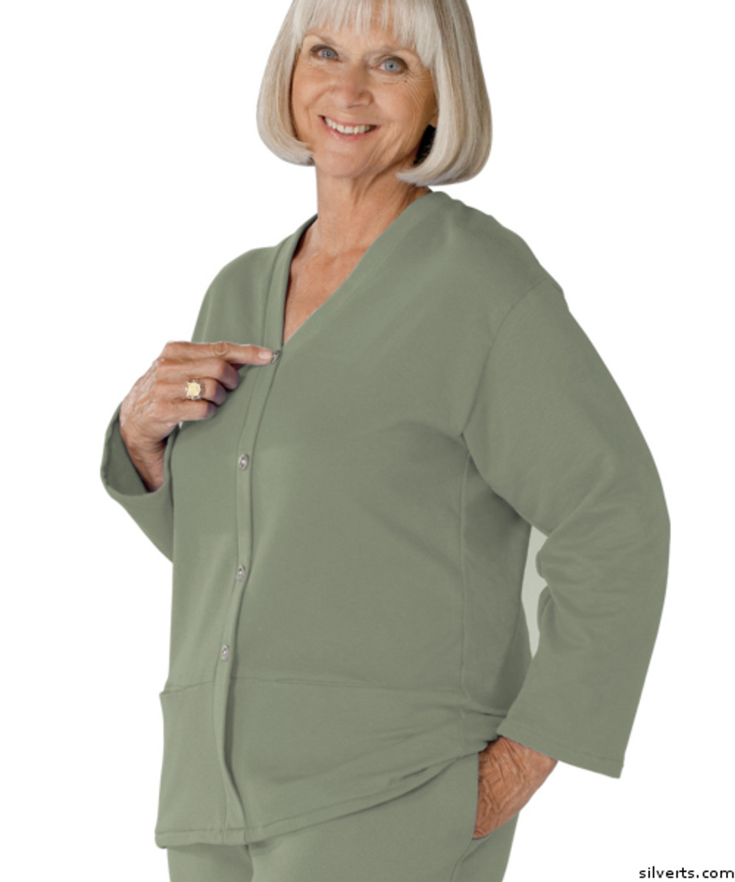 Silvert's 232500802 Womens Open Back Adaptive Fleece Cardigan With Pockets, Size Small, KHAKI