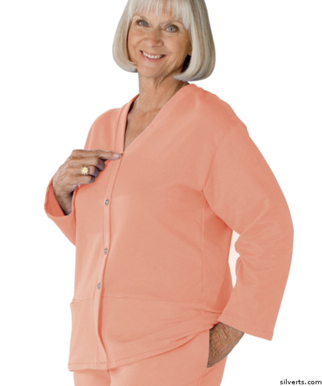 Silvert's 232500504 Womens Open Back Adaptive Fleece Cardigan With Pockets, Size Large, PINK