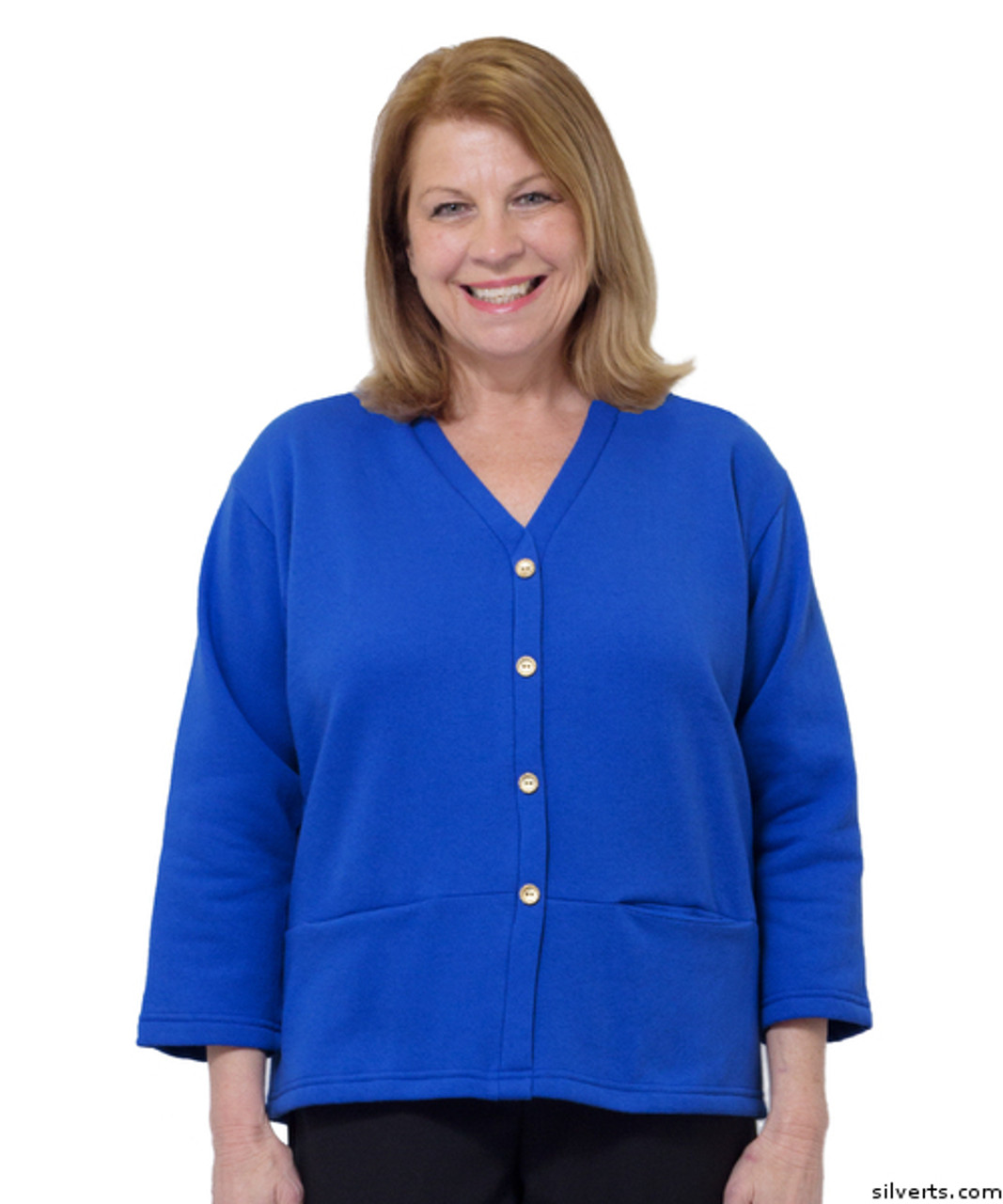 Silvert's 232500304 Womens Open Back Adaptive Fleece Cardigan With Pockets, Size Large, ROYAL