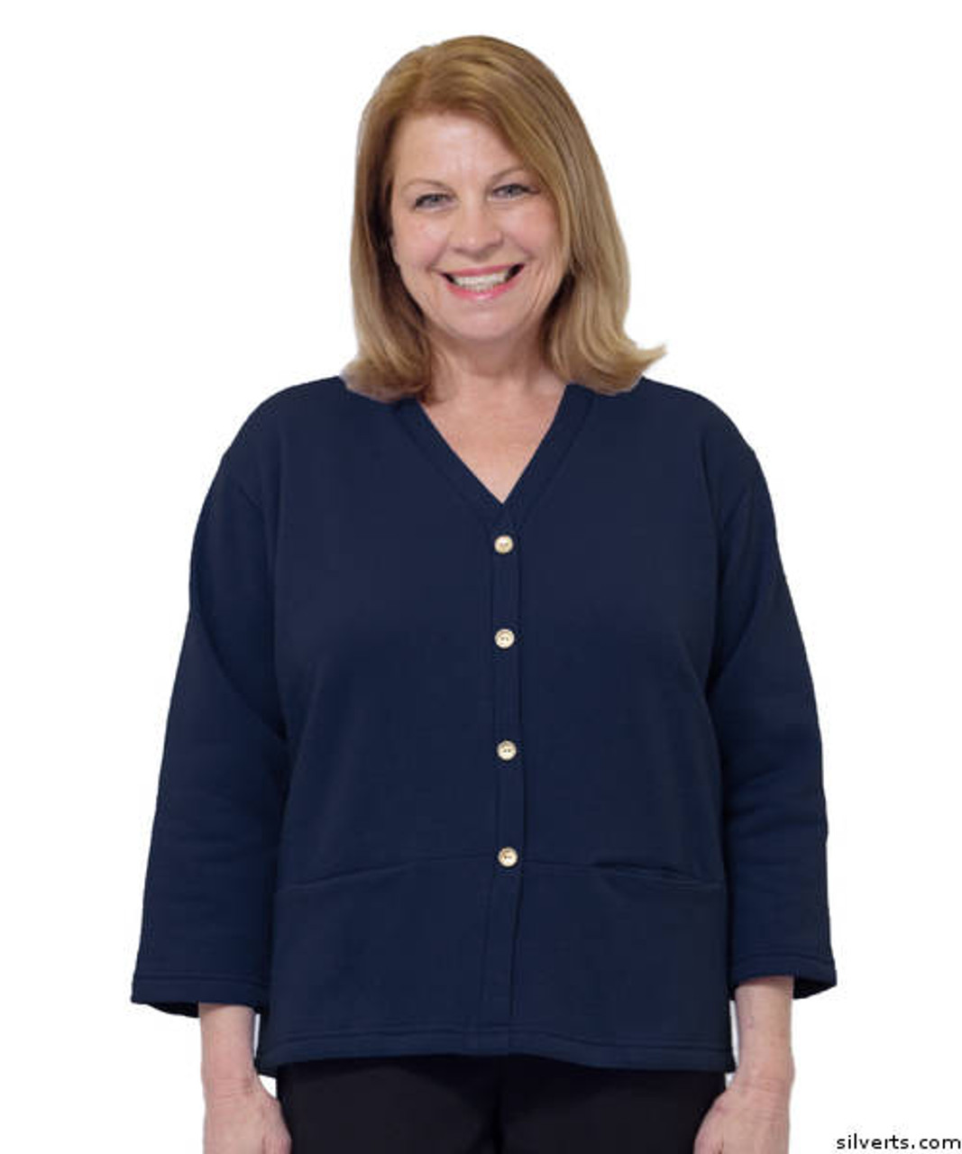 Silvert's 232500205 Womens Open Back Adaptive Fleece Cardigan With Pockets, Size X-Large, NAVY