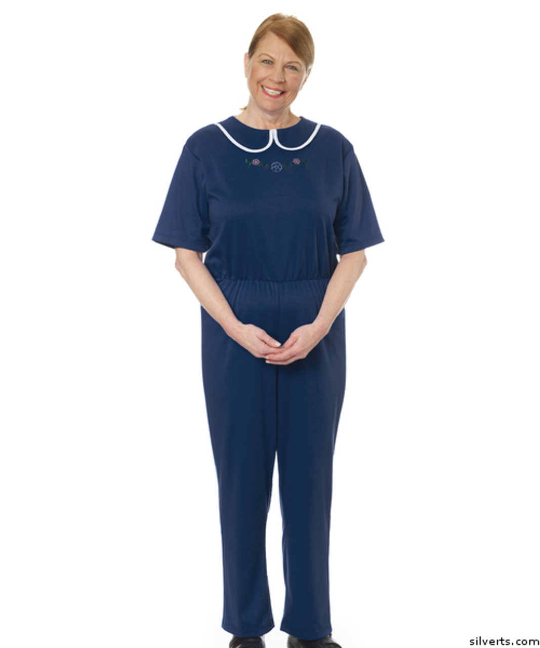 Silvert's 233300603 Womens Adaptive Alzheimers Clothing Anti Strip Suit Jumpsuit , Size Medium, NAVY