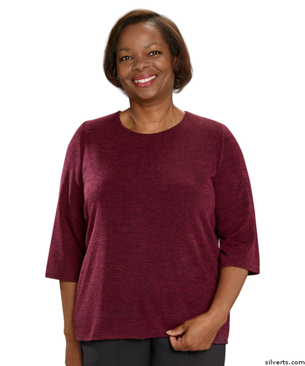 Silvert's 234600301 Adaptive Sweater Top For Women , Size Small, WINE